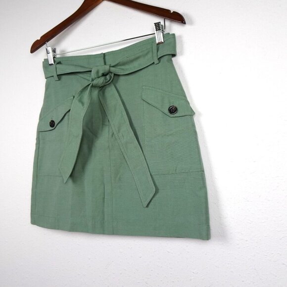 Ann Taylor Tie Waist Skirt Women's Petite Size 4P Green Pockets Zipper Fly - Picture 3 of 7